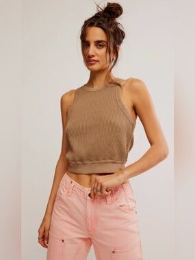 We The Free Waffle-Knit Crop Tank in Taupe
